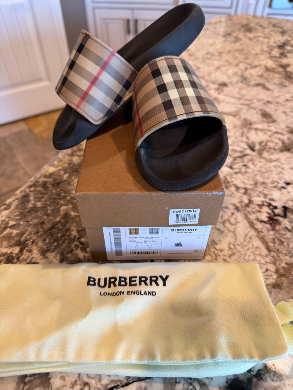 Burberry little kids Check Slide Sandals in Beige/Black size 13 UK (32 EUR)